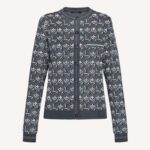 Cárdigan Louis Vuitton LV para mujer con monograma de jacquard Shadow, corte regular, gris