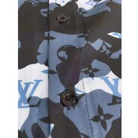 Louis Vuitton Men Camo Regular Silk Shirt LV Signature Blue Regular Fit