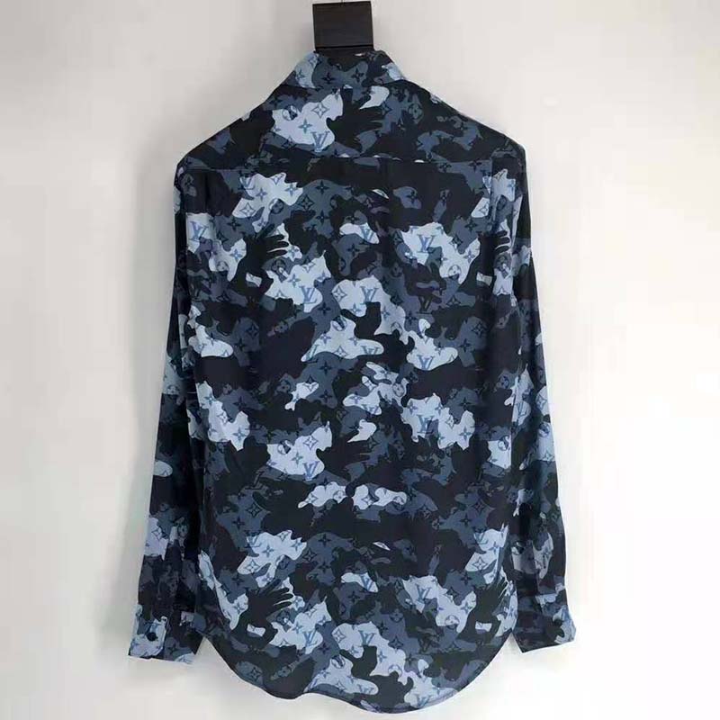 Louis Vuitton Men Camo Regular Silk Shirt LV Signature Blue Regular Fit -  LULUX