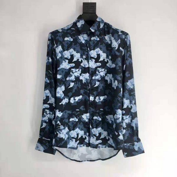 Louis Vuitton Men Camo Regular Silk Shirt LV Signature Blue Regular Fit (5)