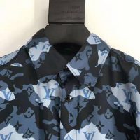 Louis Vuitton Men Camo Regular Silk Shirt LV Signature Blue Regular Fit