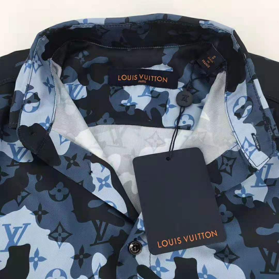 Louis Vuitton Men Camo Regular Silk Shirt LV Signature Blue Regular Fit -  LULUX