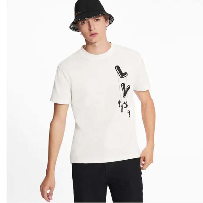 Louis Vuitton Men Floating LV Printed T-Shirt Cotton White Slim Fit - LULUX