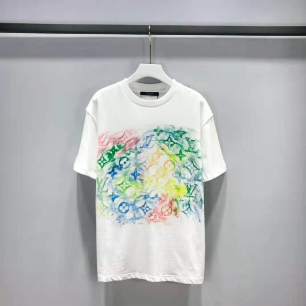 Louis Vuitton Men Front Printed Pastel Monogram T-Shirt Cotton White Regular Fit (6)