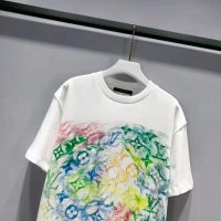 Louis Vuitton Men Front Printed Pastel Monogram T-Shirt Cotton White Regular Fit