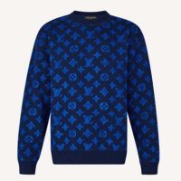 Louis Vuitton Men Full Monogram Jacquard Crew Neck Cotton Blue Regular Fit