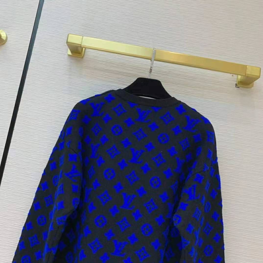 Louis Vuitton Full Monogram Blue Jacquard Crew Neck