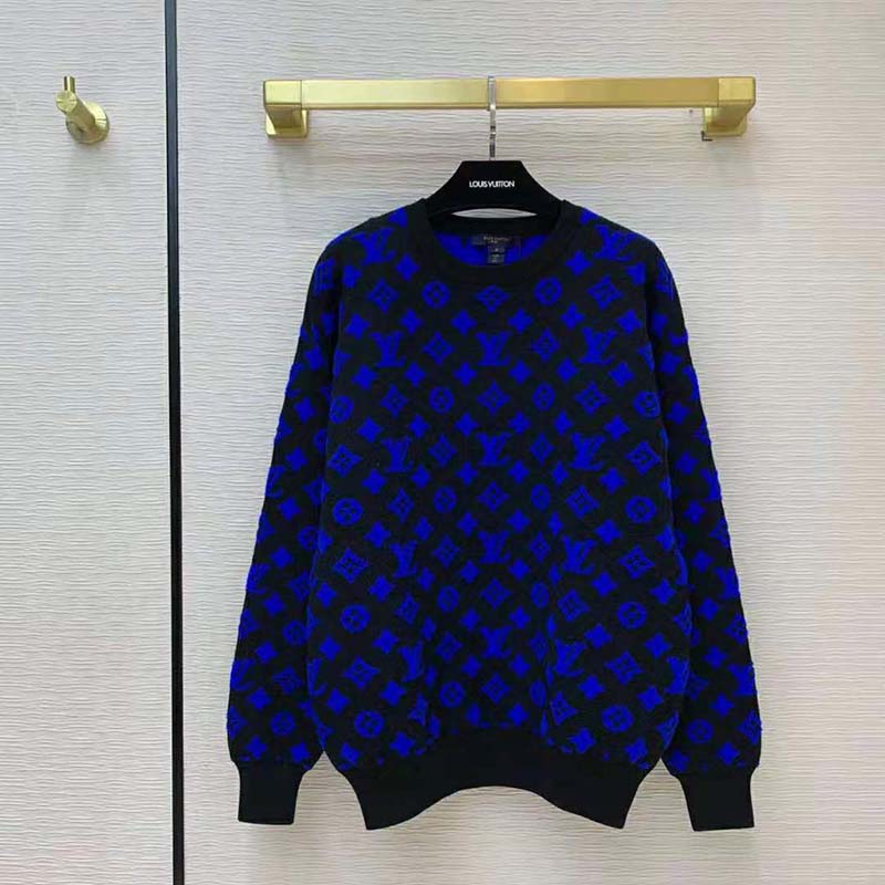 Louis Vuitton Monogram Tile Jacquard Pullover Blue. Size S0