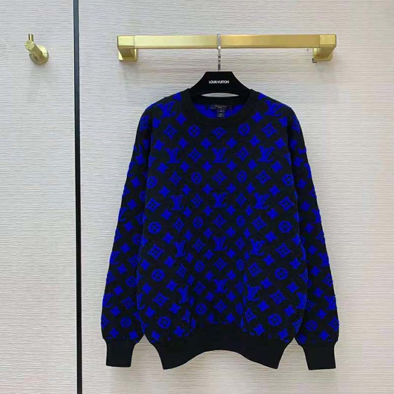 Louis Vuitton Blue Monogram Jacquard Crew Neck Sweatshirt S Louis Vuitton