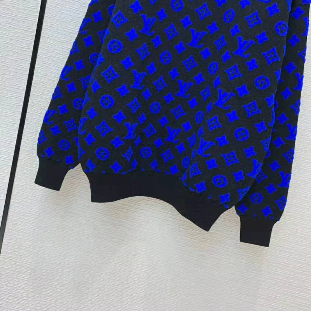 Louis Vuitton Monogram Monogram Flower Jacquard Crewneck 2020-21FW, Blue, Xs