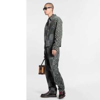 Louis Vuitton Men Giant Damier Waves Monogram Denim Jacket Cotton Regular Fit-Black