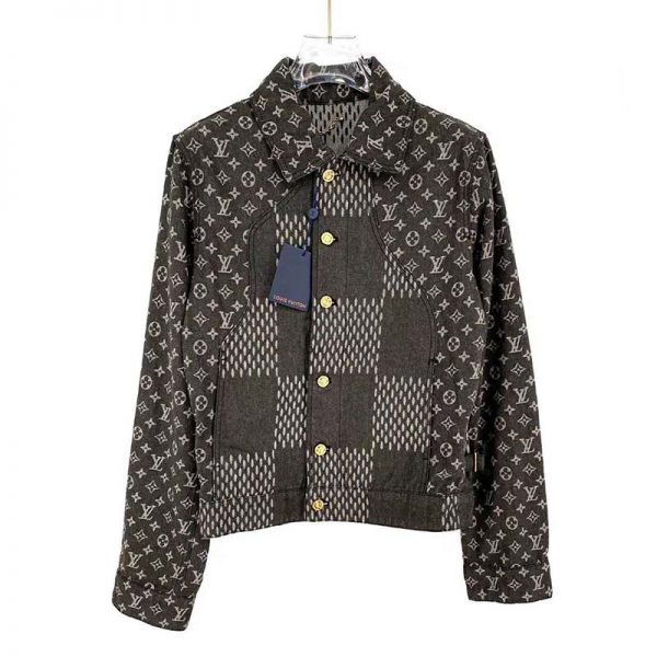 Louis Vuitton Men Giant Damier Waves Monogram Denim Jacket Cotton Regular Fit-Black (2)