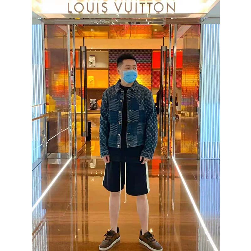Louis Vuitton LV Men Giant Damier Waves Monogram Denim Jacket - LULUX