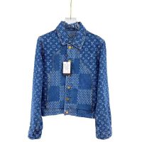 Louis Vuitton Men Giant Damier Waves Monogram Denim Jacket Cotton Regular Fit-Blue