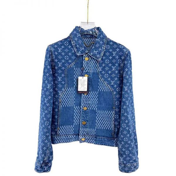 Louis Vuitton Men Giant Damier Waves Monogram Denim Jacket Cotton Regular Fit-Blue (12)