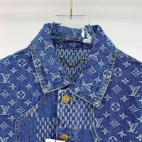 Louis Vuitton Men Giant Damier Waves Monogram Denim Jacket Cotton Regular Fit-Blue