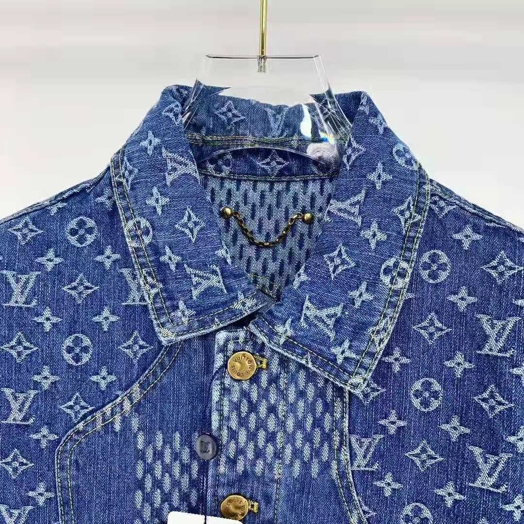 Louis Vuitton Men Giant Damier Waves Monogram Denim Jacket Cotton