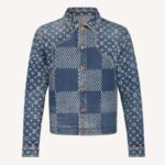 Veste en jean Louis Vuitton pour homme, motif géant Damier Waves Monogram, coupe classique, bleu