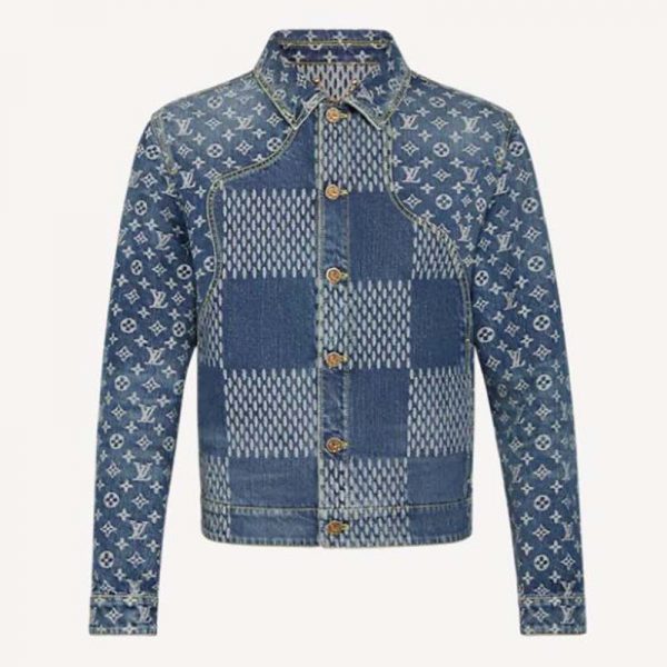 Louis Vuitton Men Giant Damier Waves Monogram Denim Jacket Cotton Regular Fit-Blue