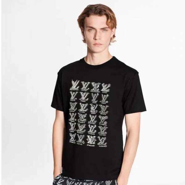 Louis Vuitton Men LV Cartoons Jacquard T-Shirt Cotton Slim Fit-Black (13)