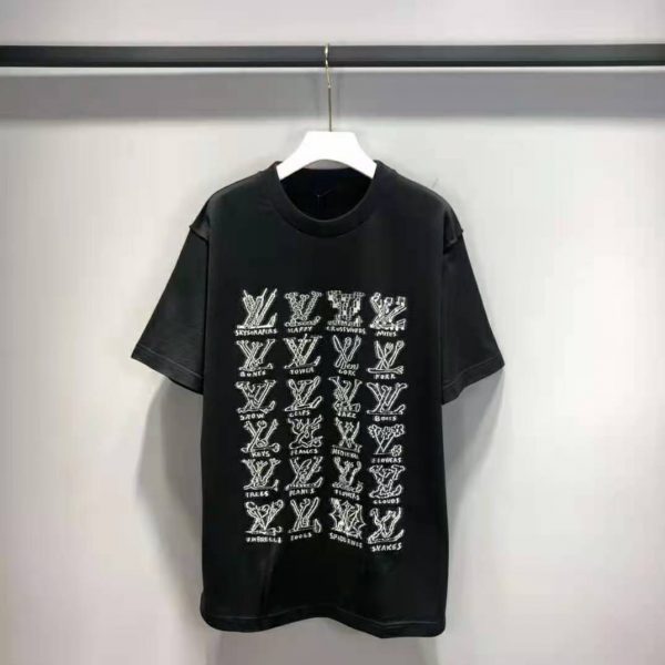 Louis Vuitton Men LV Cartoons Jacquard T-Shirt Cotton Slim Fit-Black (3)