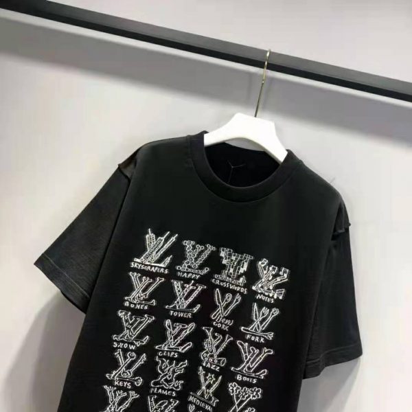 Louis Vuitton Men LV Cartoons Jacquard T-Shirt Cotton Slim Fit-Black (4)