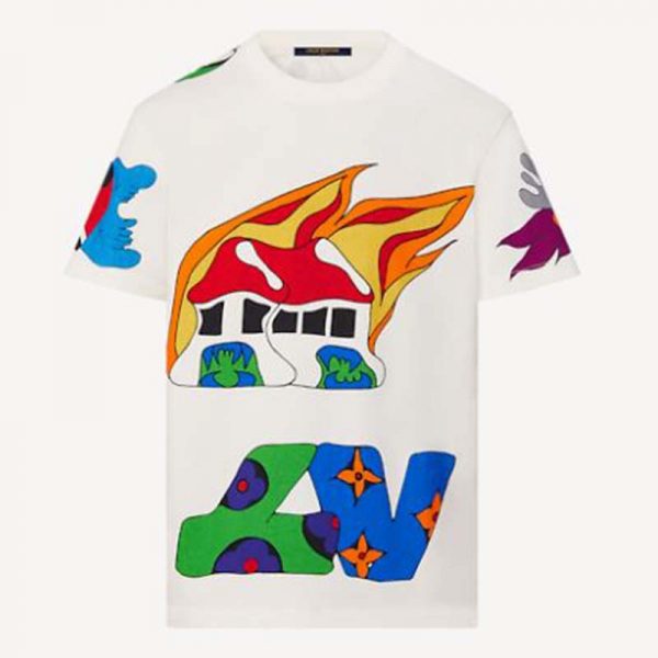 Louis Vuitton Men LV Printed T-Shirt Cotton White Regular Fit