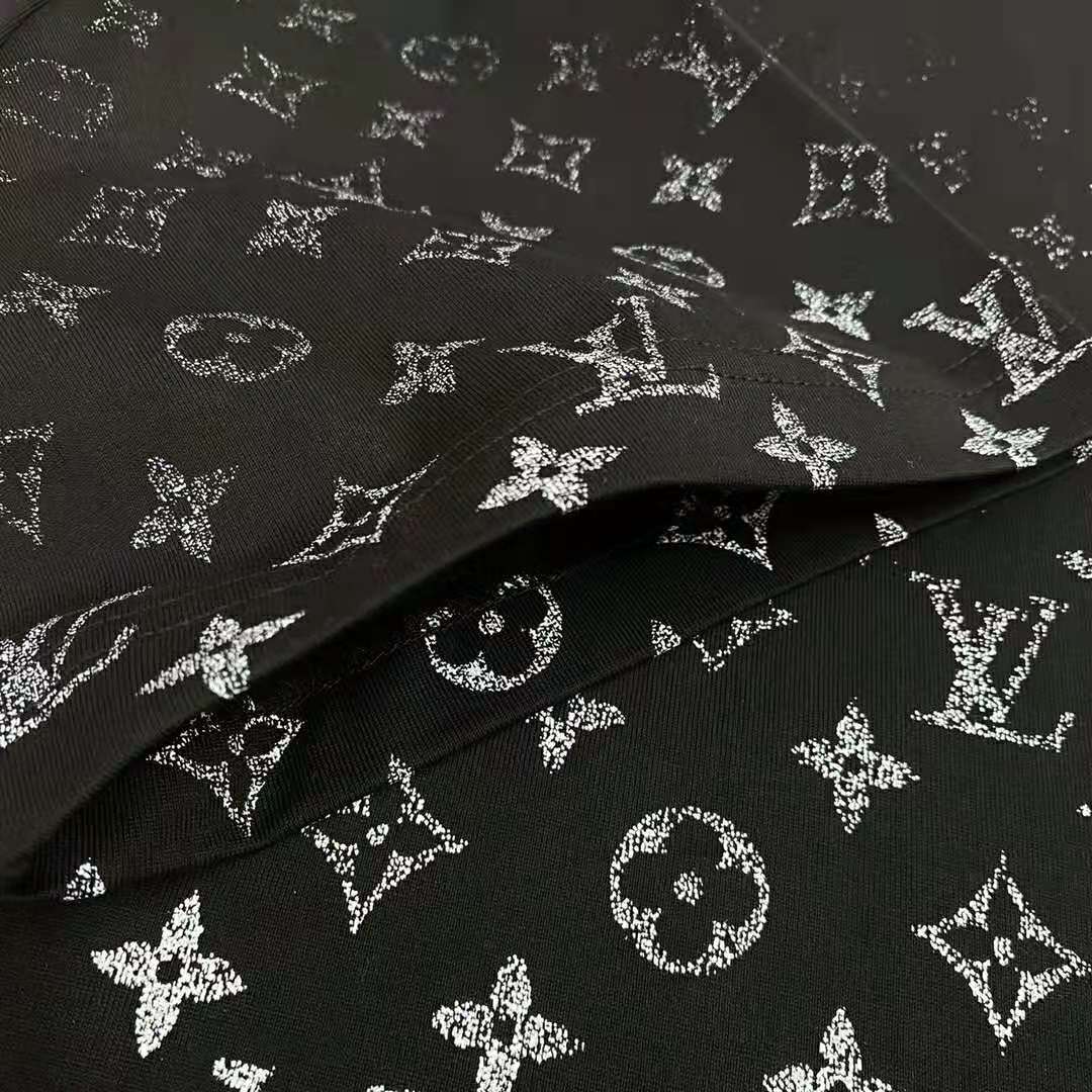 Black Louis Vuitton monogram print on white cotton fabric – logofabrics