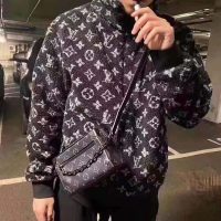 Louis Vuitton Men Monogram Jacquard Fleece Zip-Through Jacket Polyester Black Slightly Loose Fit