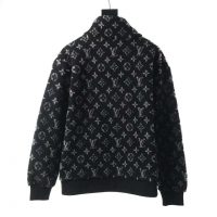 Louis Vuitton Men Monogram Jacquard Fleece Zip-Through Jacket Polyester Black Slightly Loose Fit