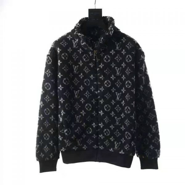 Louis Vuitton Men Monogram Jacquard Fleece Zip-Through Jacket Polyester Black Slightly Loose Fit (2)