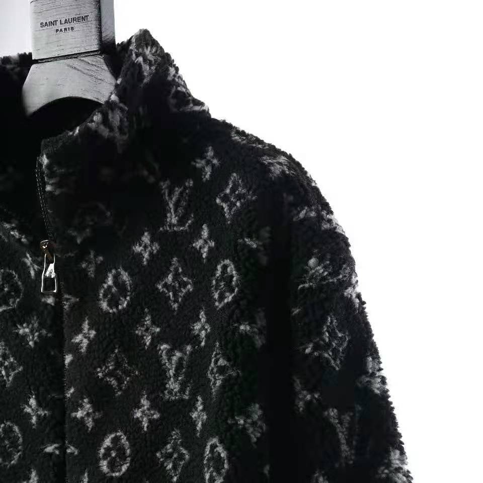 Louis Vuitton LV Monogram Fleece Full Logo Zipper Jacket Unisex Black 1A5VFA