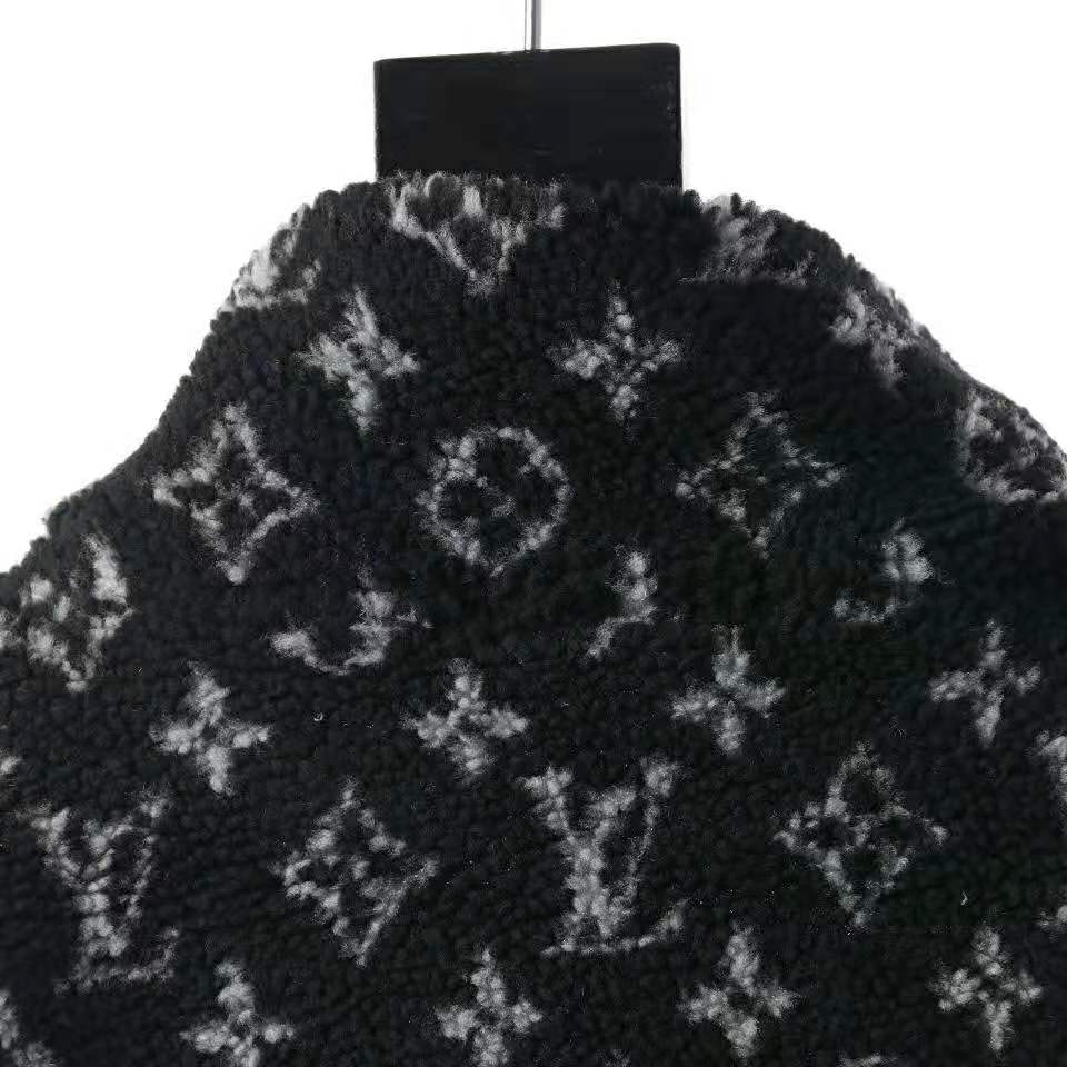 Louis Vuitton LV Monogram Fleece Full Logo Zipper Jacket Unisex Black 1A5VFA