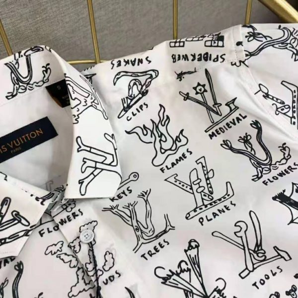 Louis Vuitton Men Placed Graphic Shirt LV Cartoons Cotton Regular Fit-White (1)