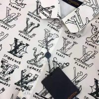 Louis Vuitton Men Placed Graphic Shirt LV Cartoons Cotton Regular Fit-White