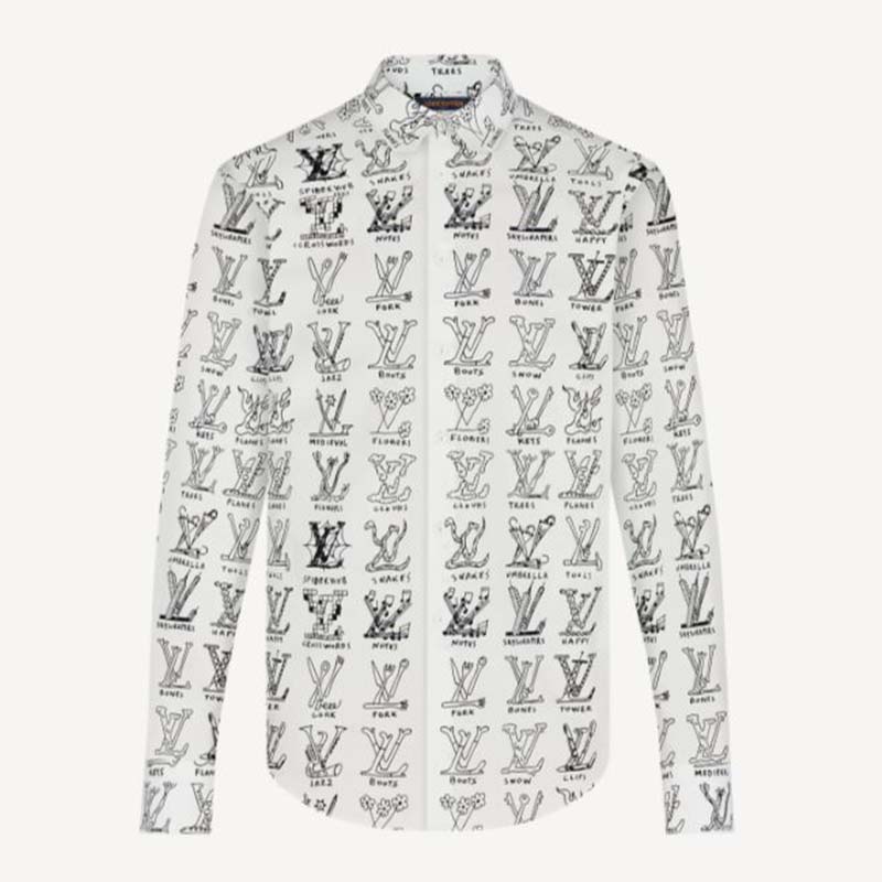 Louis Vuitton Long-sleeved Regular Shirt with Placed Graphic Metal Grey. Size M0
