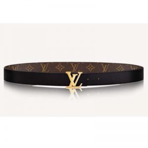 Louis Vuitton Unisex LV Initials 30 mm Reversible Belt Monogram Canvas Calf Leather-Black
