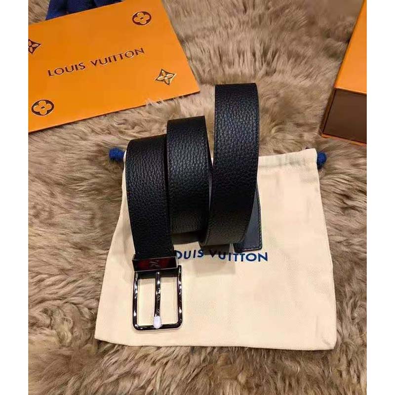 Louis Vuitton Taiga Leather Belt Black Pony-style calfskin ref