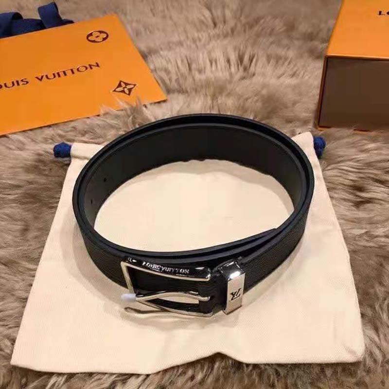 Louis Vuitton Unisex Pont Neuf 35 mm Belt Taiga Calf Leather-Black - LULUX