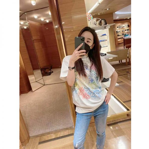 Louis Vuitton Women Front Printed Pastel Monogram T-Shirt Cotton White Regular Fit (1)