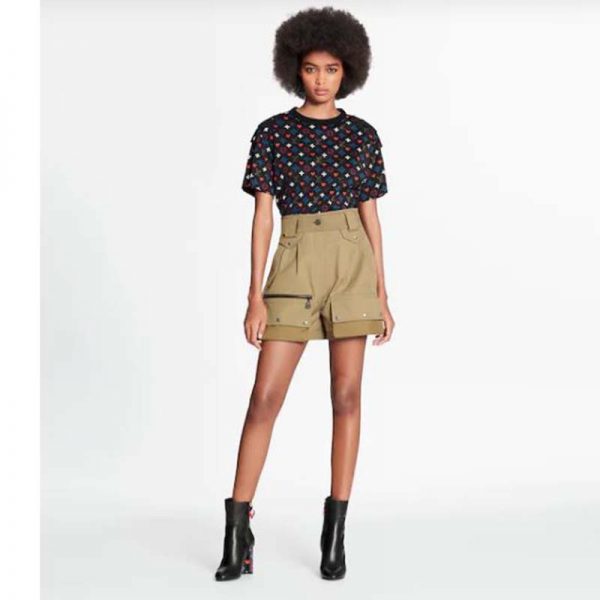 Louis Vuitton Women Game On Contrast Back Cotton T-Shirt Monogram Loop Details-Black (11)