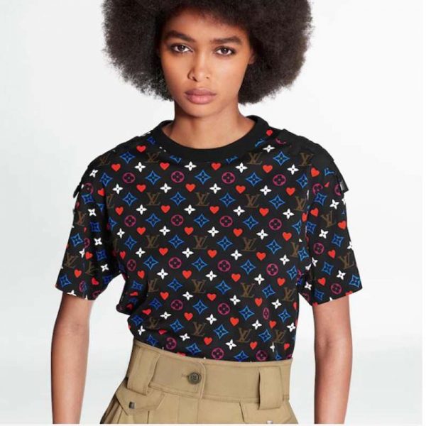 Louis Vuitton Women Game On Contrast Back Cotton T-Shirt Monogram Loop Details-Black (12)