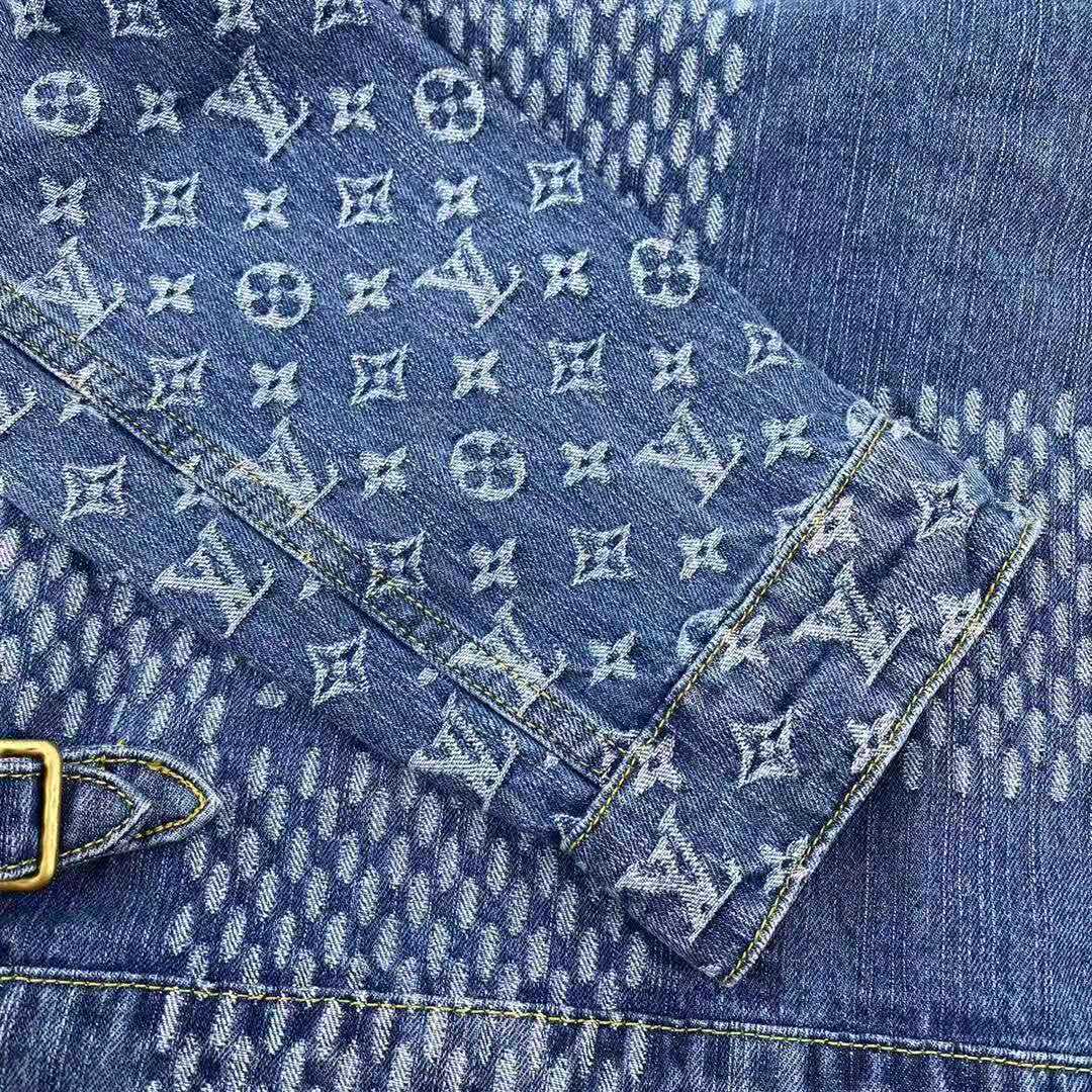 Louis Vuitton Blue, Pattern Print 2020 Nigo Damier Wave Denim Jacket Us40, FR50 | L