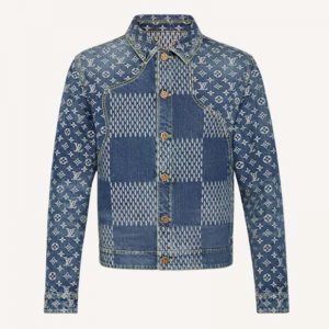 Louis Vuitton Women Giant Damier Waves Monogram Denim Jacket Cotton Regular Fit-Blue