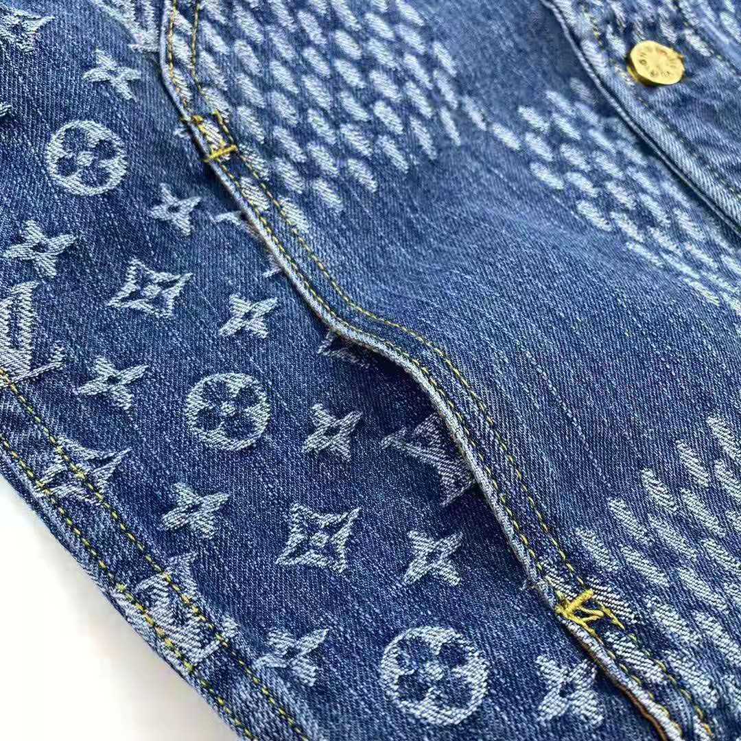 Louis Vuitton Blue, Pattern Print 2020 Nigo Damier Wave Denim Jacket Us40, FR50 | L