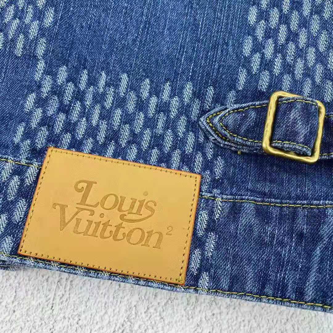 Louis Vuitton Blue, Pattern Print 2020 Nigo Damier Wave Denim Jacket Us40, FR50 | L