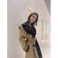 Louis Vuitton Women Giant Monogram Jacquard Wrap Coat in Camel Wool Regular Fit