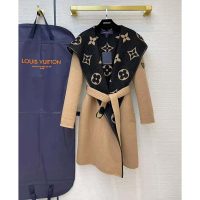 Louis Vuitton Women Giant Monogram Jacquard Wrap Coat in Camel Wool Regular Fit