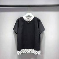 Louis Vuitton Women Layered Black T-Shirt Jersey Contrasting Peekaboo Monogram Print