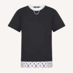 T-shirt nera a strati da donna Louis Vuitton in jersey con stampa monogramma Peekaboo a contrasto